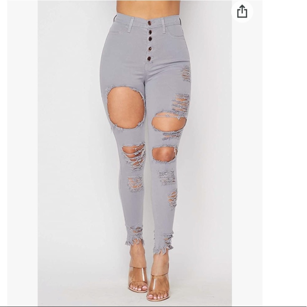 $High waisted extreme ripped jeans